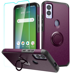 Cricket Magic 5G Tough Slim Hybrid Case (with Built-in Magnetic Plate and Tempered Glass) - Purple