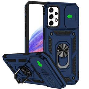 Samsung Galaxy A34 5G Well Protective Hybrid Case (with Camera Push Cover and Magnetic Ring Stand) - Blue