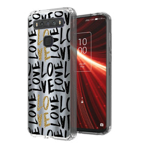 TCL 10 5G UW / T-Mobile REVVL (Non 5G) Design Transparent Hybrid Bumper Case - Black & Gold “Love”