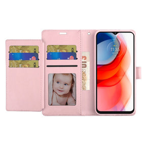 Motorola One 5G Ace Trifold Wallet Case with Lanyard - Rose Gold
