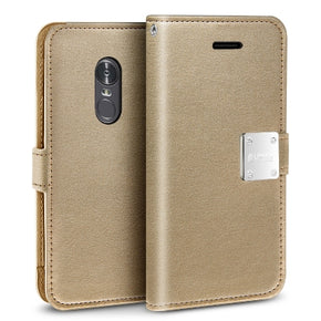 UMAX For LG STYLO 4 Wallet Premium PU Leather, Credit /Cash Slots, Gold