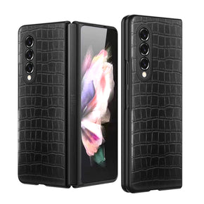 Samsung Galaxy Z Fold3 5G Vegan Leather Hard Snap On Case - Black