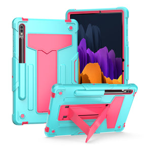 Samsung Galaxy Tablet S9 Vertical 3-in-1 Tough Hybrid (with Kickstand) Case - Teal / Pink