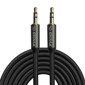 Esoulk 3M [10ft] Nylon Fabric Tangle-Free Male To Male 3.5mm Auxiliary Cable - Black