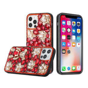 Apple iPhone 12 / 12 Pro (6.1) Full Diamond Ornaments Case - Red Panda Floral