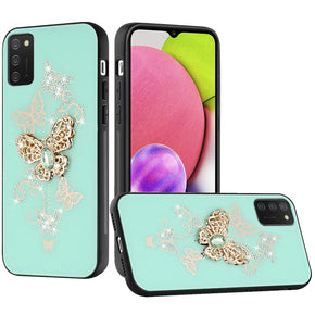 Samsung Galaxy S23 FE SPLENDID Engraved Ornaments Diamond Glitter Design Hybrid Case - Garden Butterflies / Teal