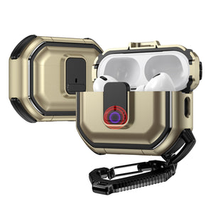 Apple AirPods Pro 2 Premium Hybrid Case w/ Switch Button Belt Loop (w/ Keychain) - Gold