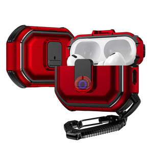 Apple AirPods Pro 2 Premium Hybrid Case w/ Switch Button Belt Loop (w/ Keychain) - Red