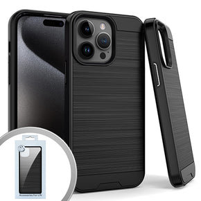 Apple iPhone 15 Pro Max (6.7) Brushed Metal Hybrid Case - Black