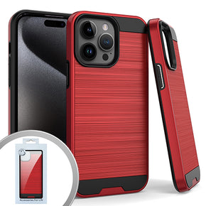 Apple iPhone 15 Pro Max (6.7) Brushed Metal Hybrid Case - Red