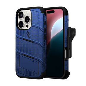 Apple iPhone 16 Pro (6.3) Bolt Series Combo Case (with Kickstand, Holster, and Tempered Glass) - Blue / Black