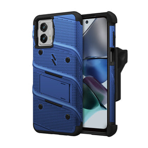 Motorola Moto G 5G (2023) Bolt Series Combo Case (with Kickstand, Holster, and Tempered Glass) - Blue / Black