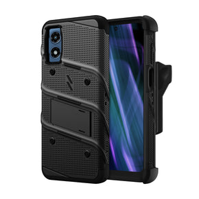 Motorola Moto G Play (2024) Bolt Series Combo Case (with Kickstand, Holster, and Tempered Glass) - Black / Black