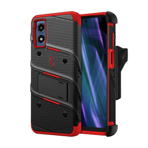 Motorola Moto G Play (2024) Bolt Series Combo Case (with Kickstand, Holster, and Tempered Glass) - Black / Red