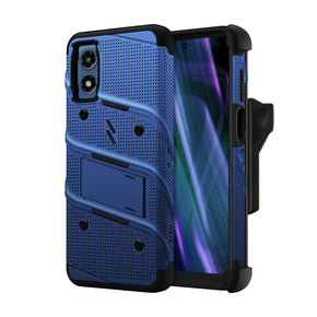 Motorola Moto G Play (2024) Bolt Series Combo Case (with Kickstand, Holster, and Tempered Glass) - Blue / Black