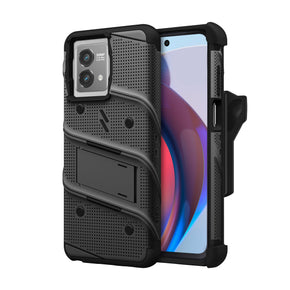 Motorola Moto G 5G (2023) Bolt Series Combo Case (with Kickstand, Holster, and Tempered Glass) - Black / Black