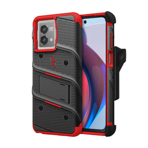 Motorola Moto G Stylus 5G (2023) Bolt Series Combo Case (with Kickstand, Holster, and Tempered Glass) - Black / Red
