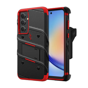 Samsung Galaxy A35 5G BOLT Series Combo Case (with Kickstand, Holster, and Tempered Glass) - Black / Red