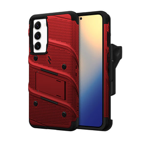 Samsung Galaxy S24 Plus Bolt Series Combo Case (with Kickstand, Holster, and Tempered Glass) - Red / Black
