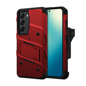 Samsung Galaxy S24 Bolt Series Combo Case (with Kickstand, Holster, and Tempered Glass) - Red / Black