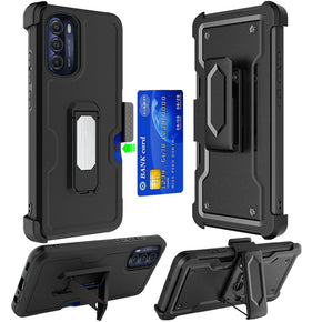 Motorola Moto G 5G (2023) 3-in-1 Holster Clip Combo Case (with Card Holder and Magnetic Kickstand) - Black