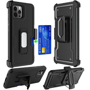 Apple iPhone 15 (6.1) 3-in-1 Holster Clip Combo Case (w/ Card Holder and Magnetic Kickstand) - Black