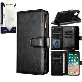 Samsung Galaxy A35 5G METKASE Luxury Zipper Pocket Wallet Case (w/ Lanyard) - Black