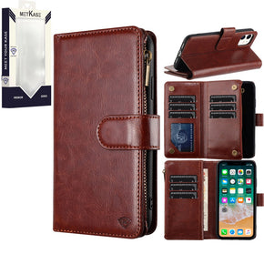 Samsung Galaxy A35 5G METKASE Luxury Zipper Pocket Wallet Case (w/ Lanyard) - Brown