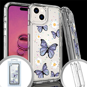 Apple iPhone 15 (6.1) 3-in-1 Layered Heavy Duty Transparent Design Hybrid Case - Blue