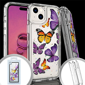 Apple iPhone 15 (6.1) 3-in-1 Layered Heavy Duty Transparent Design Hybrid Case - Purple