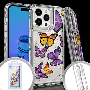 Apple iPhone 15 Pro Max (6.7) 3-in-1 Layered Heavy Duty Transparent Design Hybrid Case - Purple
