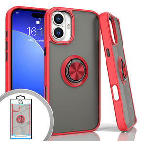 Apple iPhone 16 (6.1) Magnetic Ringstand 3 Transparent Smoke Case - Red