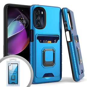Motorola Moto G 5G (2022) Magnetic Ringstand 7 Hybrid Case (w/ Card Holder) - Blue