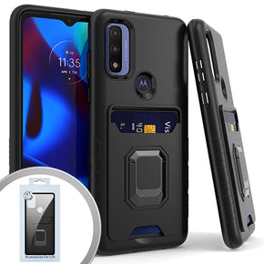 Motorola Moto G 5G (2022) Magnetic Ringstand 7 Hybrid Case (w/ Card Holder) - Black