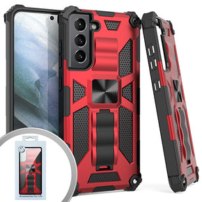 Samsung Galaxy S21 FE Tactical Stand Magnetic Hybrid Case - Red