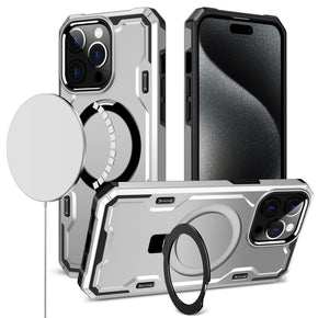 Apple iPhone 15 Pro Max (6.7) Magsafe Simplistic Tough Hybrid Case - Silver