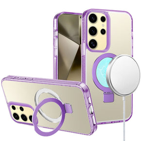 Samsung Galaxy S24 Ultra Magsafe Dotted Edge Transparent Hybrid (with Kickstand) Case - Purple