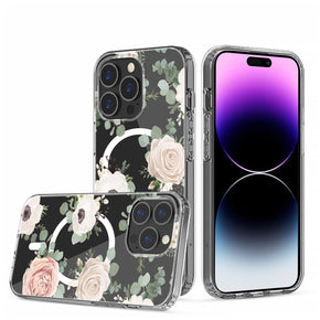 Apple iPhone 12 / 12 Pro (6.1) Floral Design Thick Transparent Magsafe Hybrid Case - A