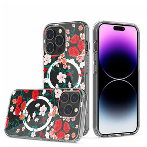 Apple iPhone 11 Pro Max (6.5) Floral Design Thick Transparent Magsafe Hybrid Case - E