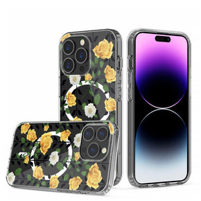 Apple iPhone 15 (6.1) Floral Design Thick Transparent Magsafe Hybrid Case - H