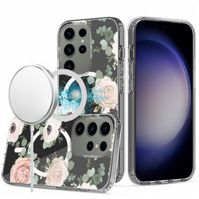 Samsung Galaxy S24 Floral Design Thick Transparent Magsafe Hybrid Case - A