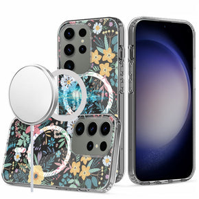 Samsung Galaxy S24 Ultra Floral Design Thick Transparent Magsafe Hybrid Case - C