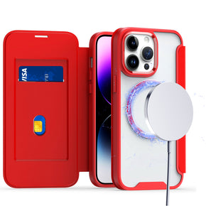 Apple iPhone 15 Pro (6.1) Magsafe Transparent Flap Hybrid Case - Red