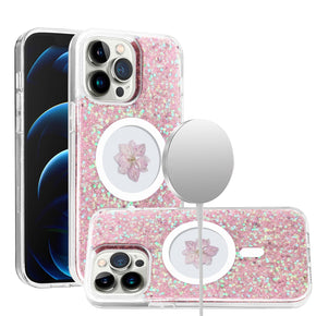 Apple iPhone 16 Pro (6.3) Magsafe Epoxy Flower Glitter Hybrid Case - Rose Gold