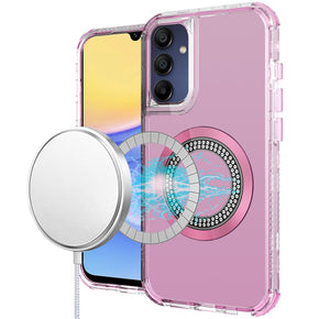 Samsung Galaxy A15 5G Magnetic Ring Circle Bling Chrome 3in1 Hybrid Case - Pink