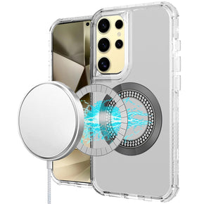 Samsung Galaxy S25 Ultra Magnetic Ring Circle Bling Chrome 3in1 Hybrid Case - Clear