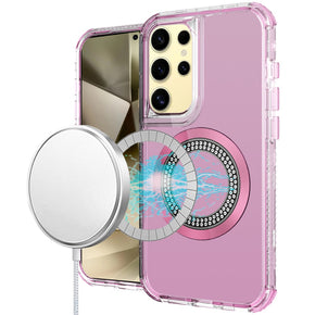 Samsung Galaxy S25 Ultra Magnetic Ring Circle Bling Chrome 3in1 Hybrid Case - Pink