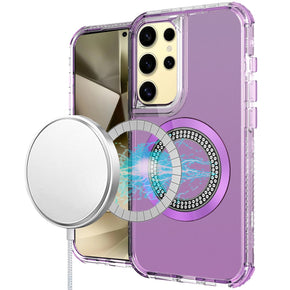 Samsung Galaxy S25 Ultra Magnetic Ring Circle Bling Chrome 3in1 Hybrid Case - Purple