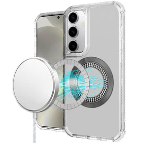 Samsung Galaxy S25 / Galaxy S24 Magnetic Ring Circle Bling Chrome 3in1 Hybrid Case - Clear