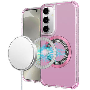 Samsung Galaxy S25 / Galaxy S24 Magnetic Ring Circle Bling Chrome 3in1 Hybrid Case - Pink